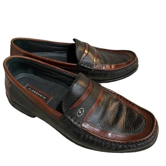Florsheim Loafers Mens 10EEE Two Toned Black Brown Leather Slip on Shoes main image 9